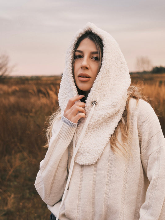 Шапка М’який зимовий капюшон - комір Капор зі штучного хутра White - Kashket.me Taton.shop