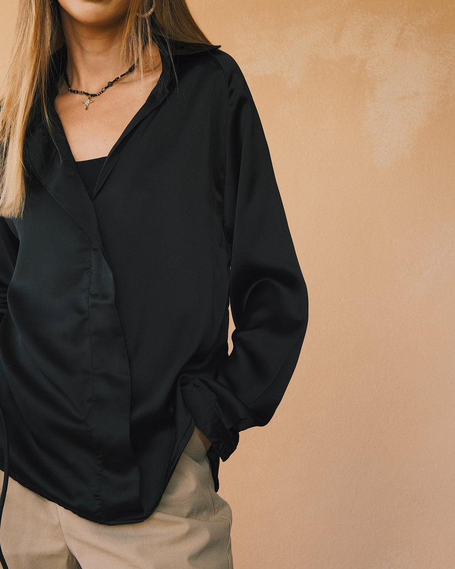 сорочка Сатинована сорочка з ефектом шовку Black S - Tsupkyi (Цупкий) Taton.shop