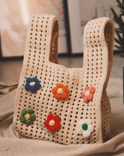 Bags Стильний в’язаний шопер із квітковим декором 🌸 Beige - Kashket.me Taton.shop