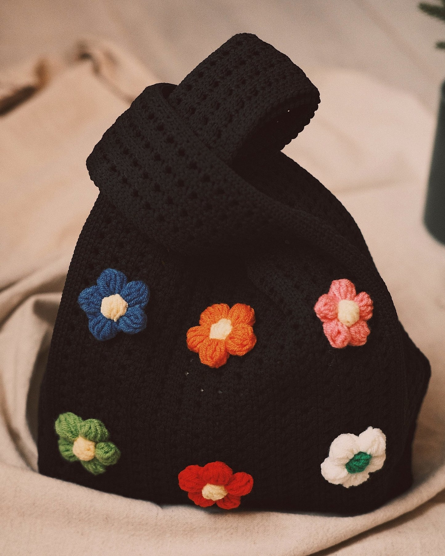 Bags Стильний в’язаний шопер із квітковим декором 🌸 Black - Kashket.me Taton.shop