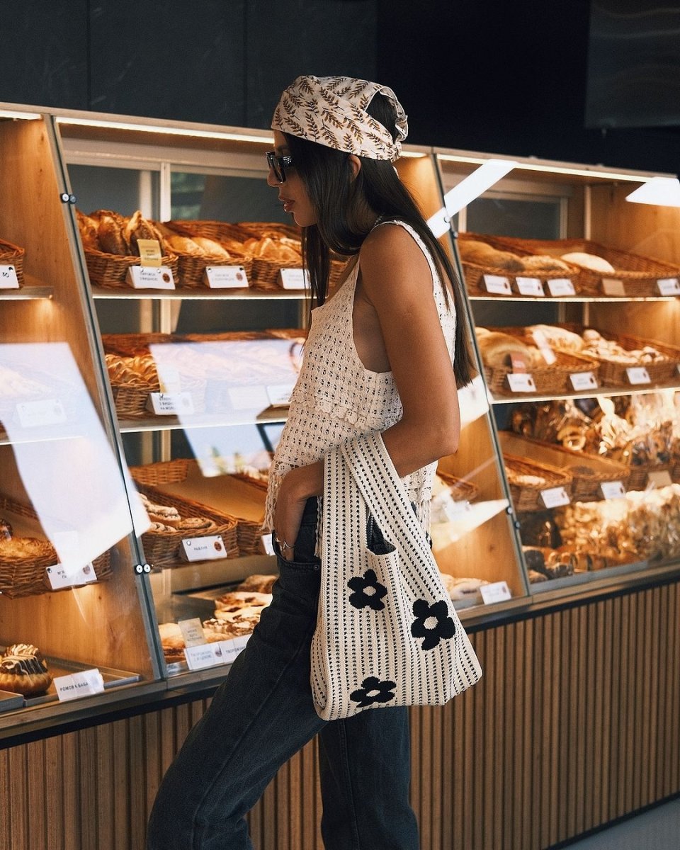 Bags Велика в'язана сумка-шопер з квітами Green - Kashket.me Taton.shop