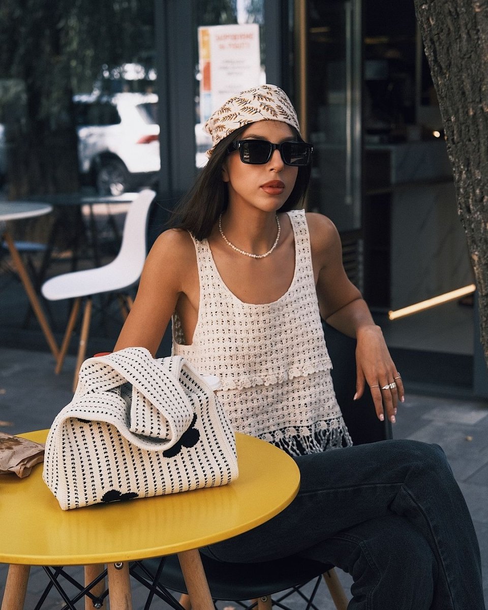 Bags Велика в'язана сумка-шопер з квітами Green - Kashket.me Taton.shop