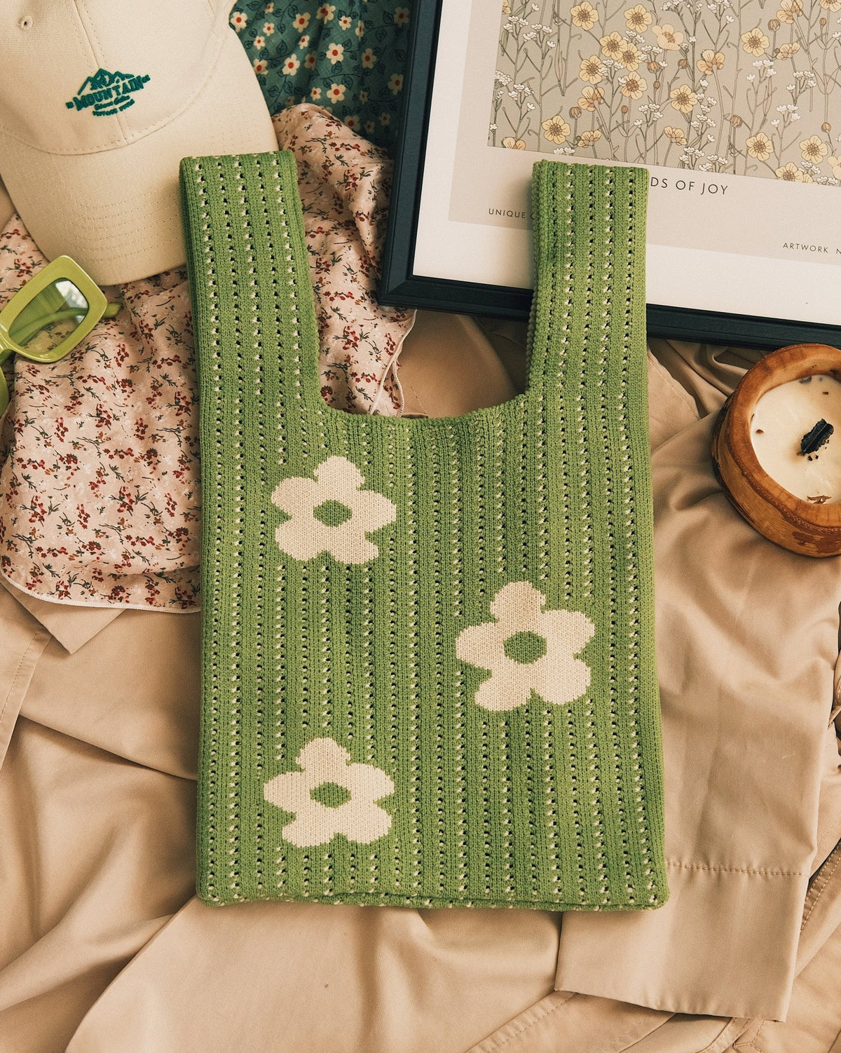 Bags Велика в'язана сумка-шопер з квітами Green - Kashket.me Taton.shop