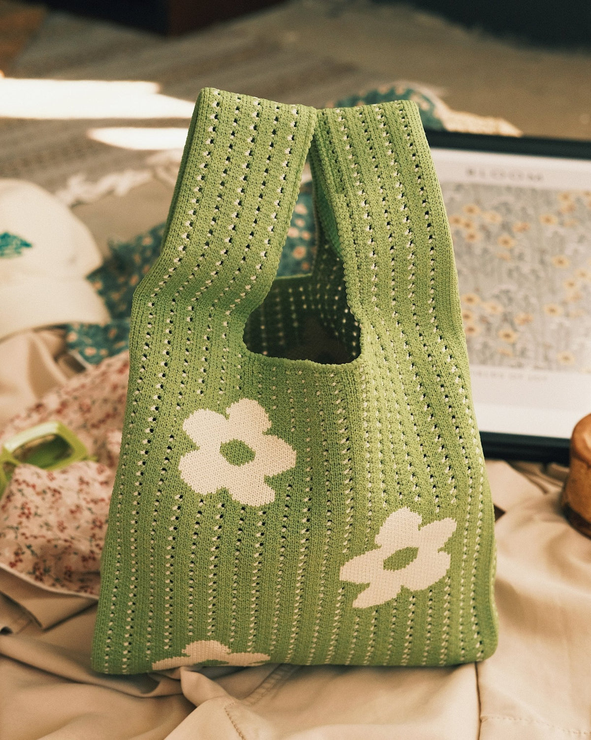 Bags Велика в'язана сумка-шопер з квітами Green - Kashket.me Taton.shop