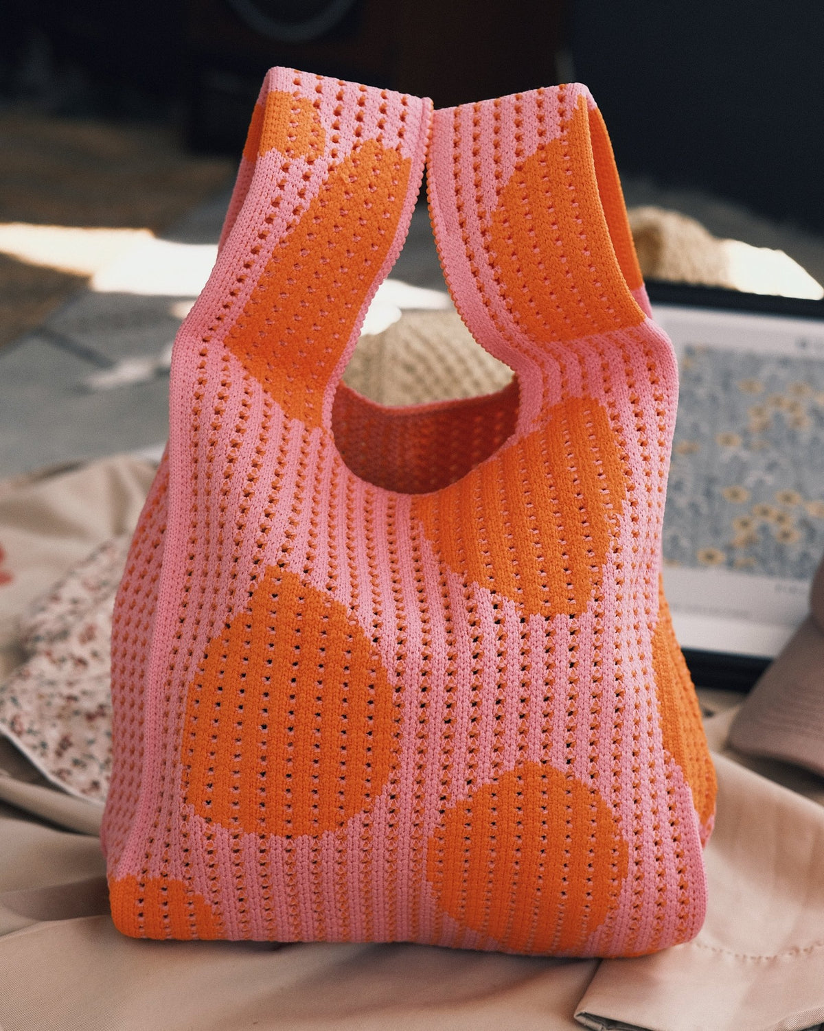 Bags Велика в'язана сумка-шопер з квітами Pink - Kashket.me Taton.shop