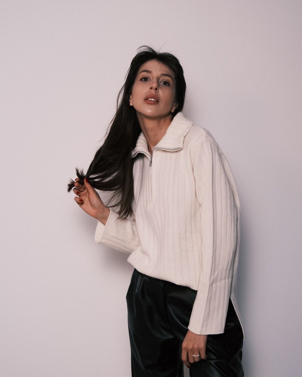 Светр Светр з застібкою під горло зі 100% Вовни Мериноса Один розмір Молочний - Tsupkyi (Цупкий) Taton.shop