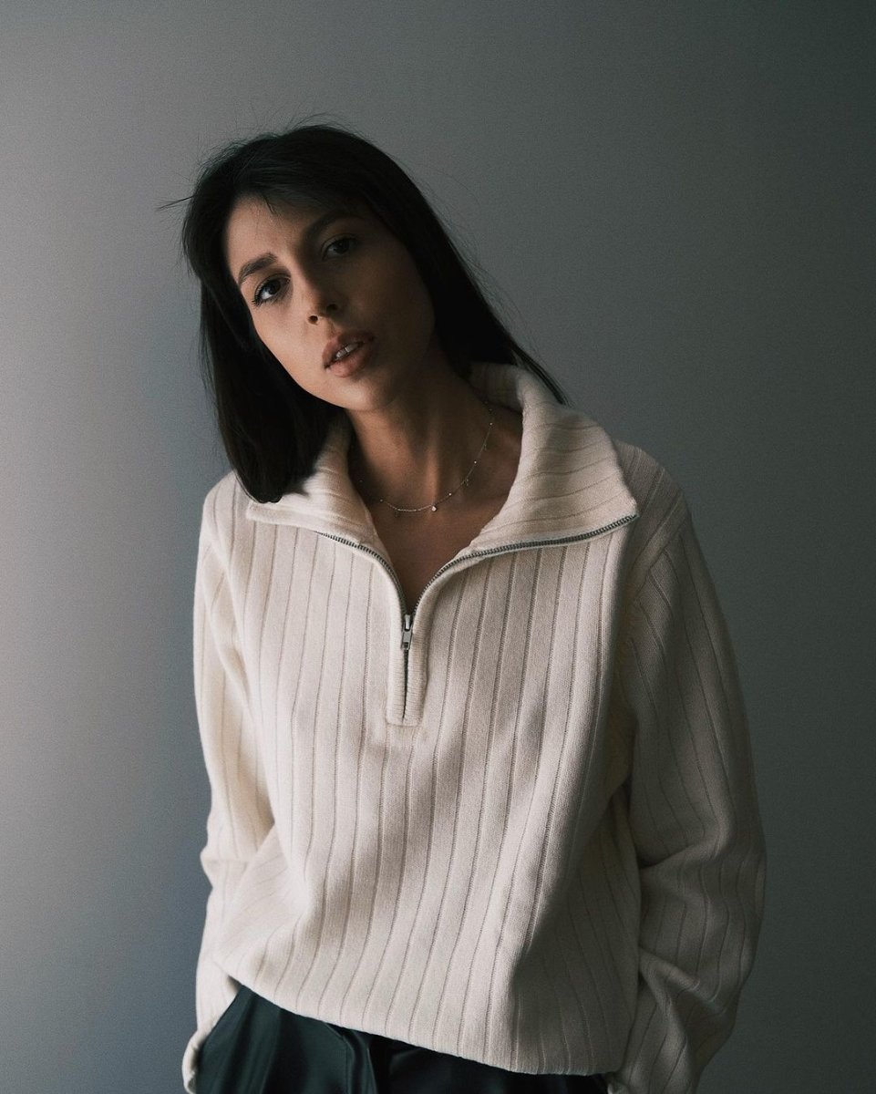 Светр Светр з застібкою під горло зі 100% Вовни Мериноса Один розмір Молочний - Tsupkyi (Цупкий) Taton.shop