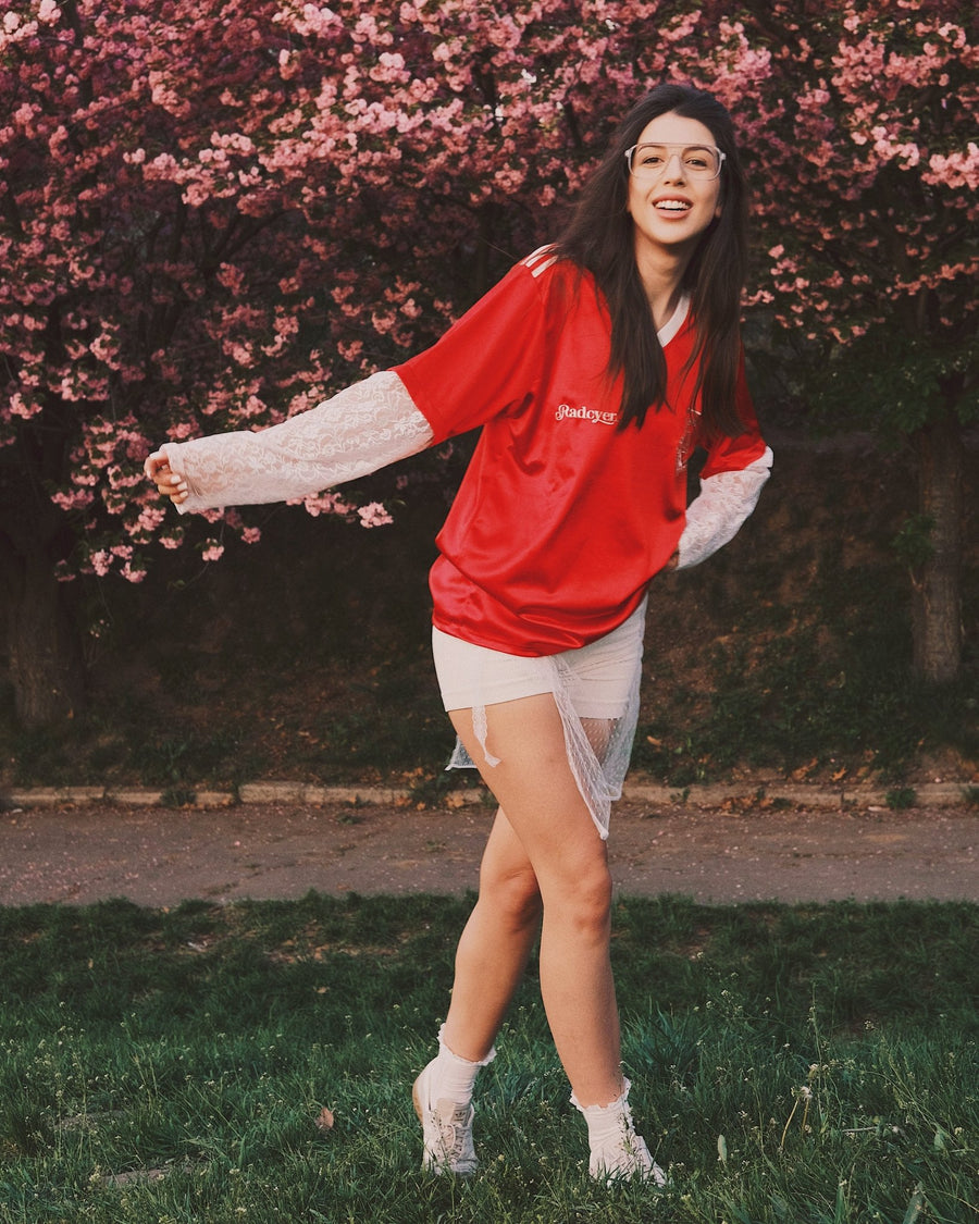 T-shirt Спортивна атласна червона футболка з мереживними рукавами S Ripe Cherry - Tsupkyi (Цупкий) Taton.shop
