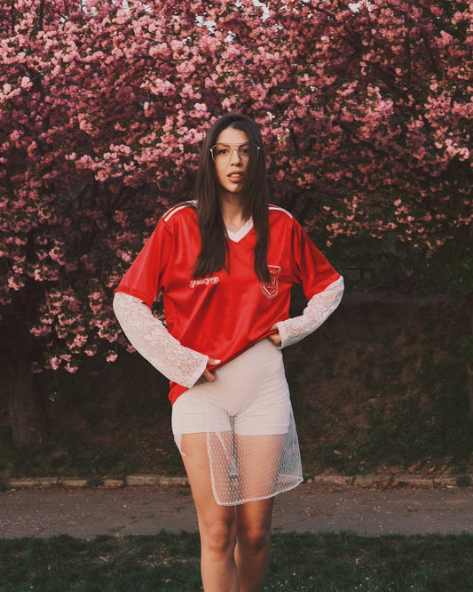 T-shirt Спортивна атласна червона футболка з мереживними рукавами S Ripe Cherry - Tsupkyi (Цупкий) Taton.shop