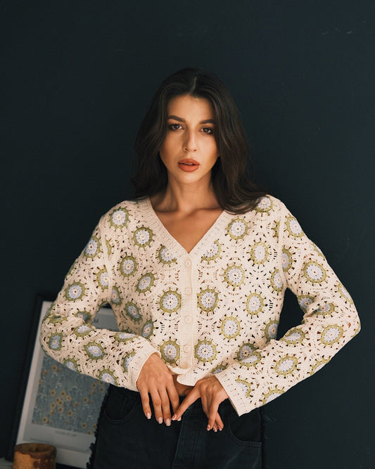 Tops В'язаний квітковий Кардиган One size Beige - Tsupkyi (Цупкий) Taton.shop
