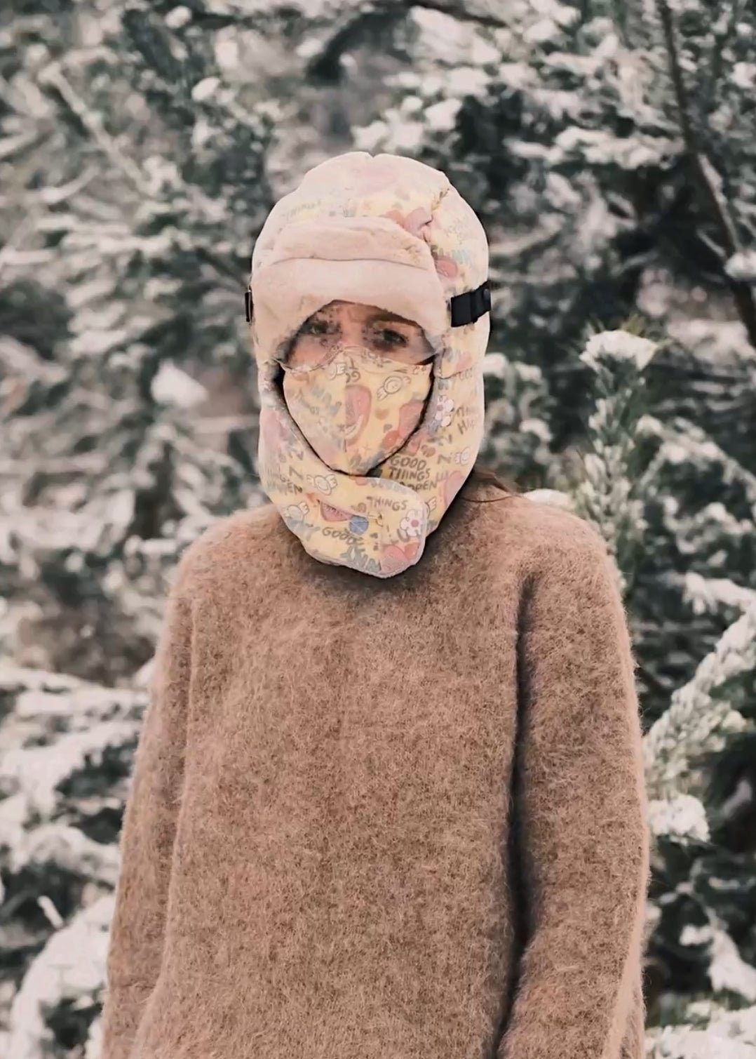 Шапка Жіноча лижна шапка з маскою 3 в 1 Жовта - Kashket.me Taton.shop